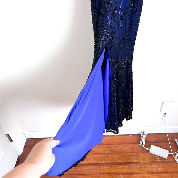 VTG 90s Y2K Whimsigoth Fairy Silk Beaded Maxi Dress Size XS Black Blue Sheer - Picture 9 of 16